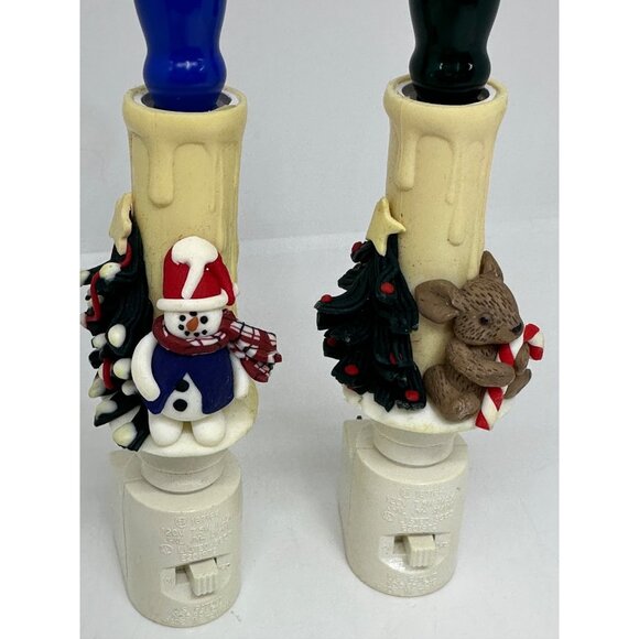 Vintage Christmas Candle Nightlight Set of 2 Snowman Teddy Bear Holiday Decor - Picture 2 of 10
